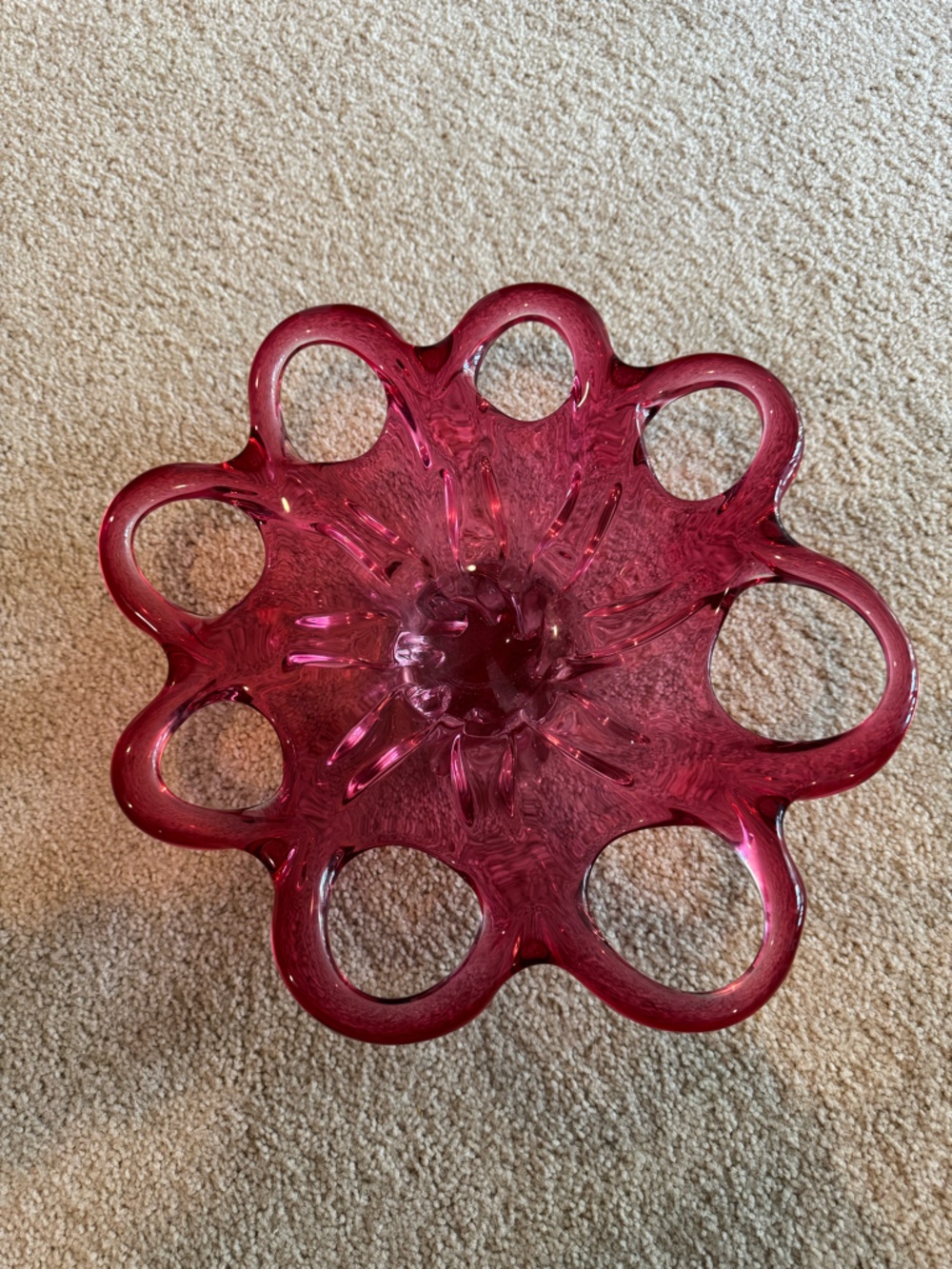 Josef Hospodka, Chribska Glassworks Brno Cranberry Czech Glass Centerpiece Bowl